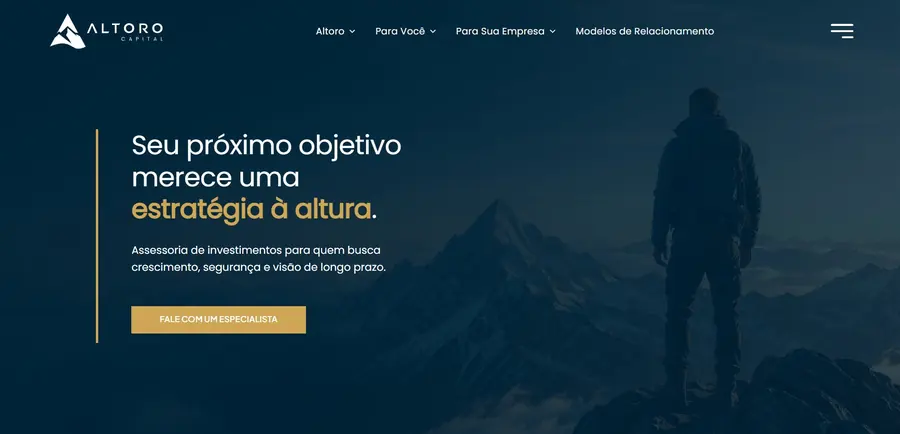 Página inicial do site Altoro Capital (assessoria de investimentos), criado pela Vadesilho