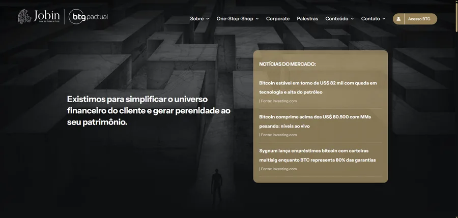 Página inicial do site Jobin Investimentos (assessoria de investimentos), criado pela Vadesilho