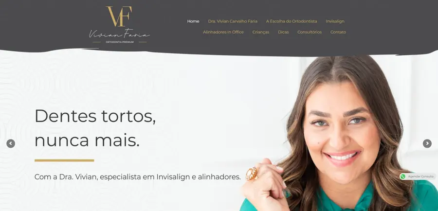 Página inicial do site Vivian Faria (dentista), criado pela Vadesilho